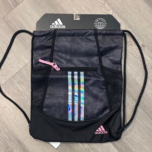 Adidas Black and Pink Holographic Stripe Bag